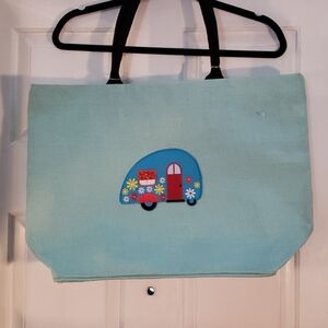 Large travel trailer park life burlap beach bag